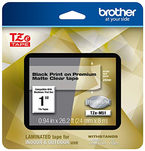Brother P-touch TZe-M51 Black Print on Premium Matte Clear Laminated Tape 24mm (0.94â€) wide x 8m (26.2â€™) long