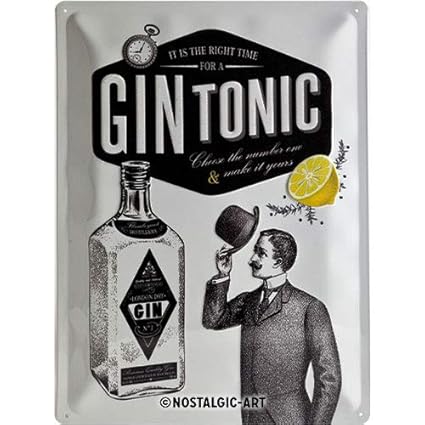 Nostalgic-Art 23219 Open Bar - Gin Tonic | Retro Blechschild | Vintage-Schild | Wand-Dekoration | Metall | 30x40 cm