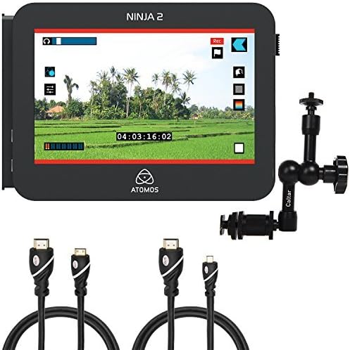 Atomos ATOMNJA003 Ninja-2 10-Bit HDMI DSLR Video Hard Disk Field Recorder, Caltar 11" Articulating Magic Arm, Jumbl High-Speed HDMI to Micro HDMI Type D &amp; Jumbl High-Speed HDMI-A to Mini HDMI-C Cable