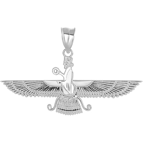Asoodehdelan Large Farvahar Necklace Persian Art Farohar Zoroastrian Faravahar Chain Necklace (Silver Plated, 18-492736
