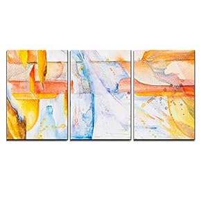 3 Piece Canvas Wall Art - Abstract Picture Paints on Paper - Modern Home Art Stretched and Framed Ready to Hang - 16"x24"x3 Panels