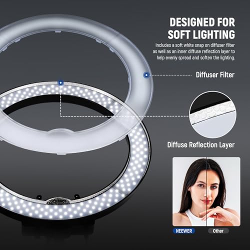 NEEWER LED Ring Light 48 cm Outdoor 55W 5600K Dimmable with Light Stand, Bluetooth Receiver for Smartphone, Youtube, TikTok, Self-Portrait