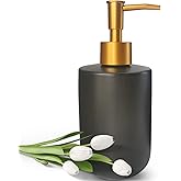Black Liquid Soap Dispenser for Bathroom with Golden Pump,Refillable Dish Dispenser for Kitchen, Countertop Lotion Ceramics Hand Dispenser 420ml(Cylindrical Black Bottle)