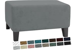 MAXIJIN Velvet Ottoman Cover Rectangular Stretch Square Ottoman Covers Slipcover Rectangle Washable Foot Stool Cover Thick Storage Protector with Elastic Bottom (Ottoman Medium, Light Grey)