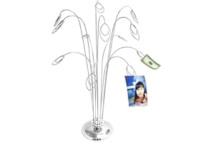 HOHIYA Photo Tree Holders Gift Card Money Picture Display Stand Clip Lottery Ticket Christmas Wedding Greeting Birthday Party Gift Silver Iron 14 Inch Taiwan Made