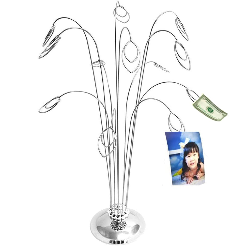 HOHIYA Photo Tree Holder Stand Christmas Cards Clip for Hanging Decoration Photos Notes Paintings Card Memos Home Indoor Decoration Birthday Wedding Party Gift Silver