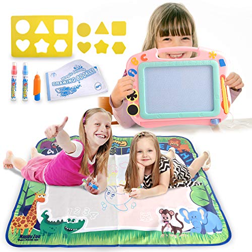 Young Choi's Kids Doodle Toy Magnetic Drawing Board and Water Doodle Mat 2 in 1 Toy Set Pink, Toddlers Large Aqua Drawing Doodle Mat and Assorted Color Toy Writing Painting Pad - Thumbnail 6