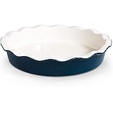 KooK Deep Dish Pie, Pecan Dessert Dish, Porcelain, Ceramic, Deep Dish Plate 10 Inch, Apple Pie, Ruffled Wave Edge, Reusable R