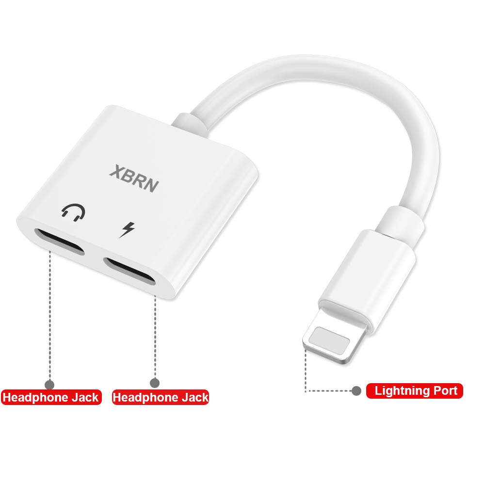 XBRN Lighning Adapter Splitter, Headphone Jack Audio & Charger Adapter Aux Cable Connector Compatible with Phone 7/7 Plus / 8/8 Plus/X (Calling + Music Control + Charge)