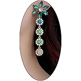 14K Gold Long Rhinestone Flower Drop Dangle Earrings for Women,Sparkly Green Cubic Zirconia Statement Dangling Earrings,Dainty Wedding Jewelry Gifts