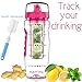 Time Marked Fruit Infuser Water Bottle AQUATIME Large 32 oz – Brush For Easy Clean included – Convenient To Carry - Fruit Infused Water Bottles - Infusion Bottle for Women and Men with Straw (Pink)
