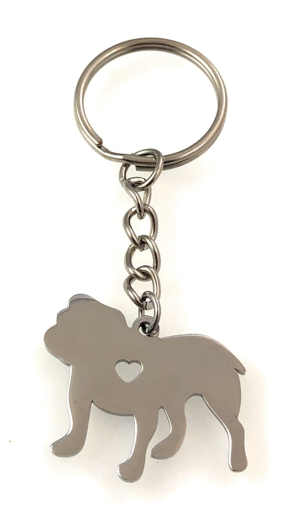 FizzyButton Gifts Bulldog Bull Dog Puppy Keyring Key Ring with Stainless Steel Silhouette Charm and Turquoise Gift Box