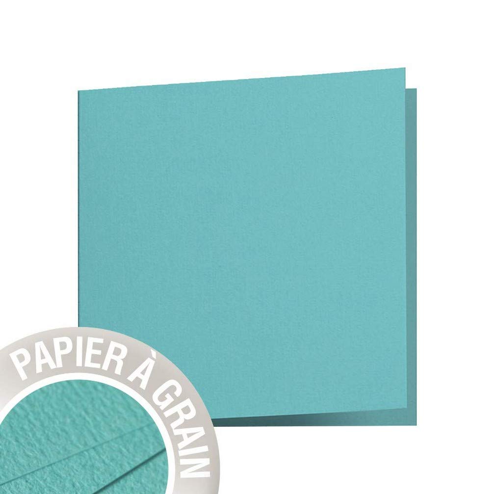 Clairefontaine 28219C Pack of 25 Double Cards Square (16x16cm) 210gsm Water Green Colour, Invitation Events, Correspondence Pollen Grain Range Premium Paper