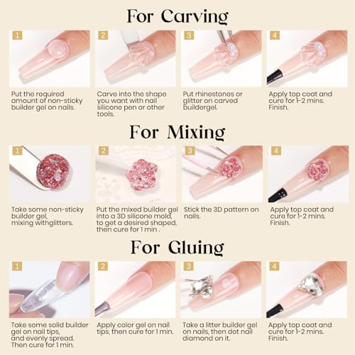 MIZHSE Builder Solid Gel, Clear Non-Stick UV Nail Extension Gel for Nail Art Decoration and Repair DIY Nail Art Manicure 15g
