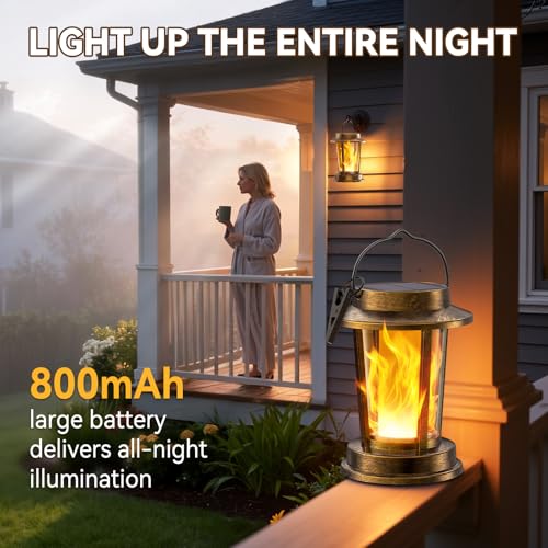 TuyLuxe Solar Lights for Outdoor Hanging/Standing, Solar Lanterns for Outdoor Warm White, IP65 Waterproof Retro Solar Lights, Garden Decoration with Clips for Outdoor Garden, 2 Pieces (Bronze, Flame
