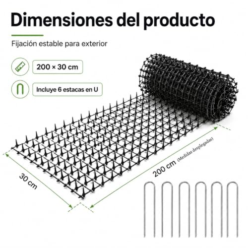 LUKANATO Tapete Repelente para Gatos 2 m x 30 cm, Alfombrilla Antigatos con Pinchos, Dispositivos Repelentes de Mascotas con 6 Clavos en U para Interiores y Exteriores
