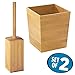 mDesign Bathroom Toilet Bowl Brush and Wastebasket Trash Can - Set of 2, Bamboo