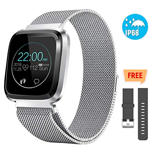 CatShin Fitness Watch Heart Rate Monitor IP68 Fitness Tracker Waterproof Pedometer Calroies Counter Sleep Monitor Remote Camera Control Message Notification Sports Smartwatch for Android iOS (Silver)