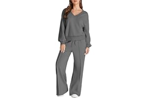 Herseas Women 2 Piece Outfits Sweatsuit 2025 Fall Casual V Neck Sweatshirt with Wide Leg Sweatpants Tracksuit Lounge Set