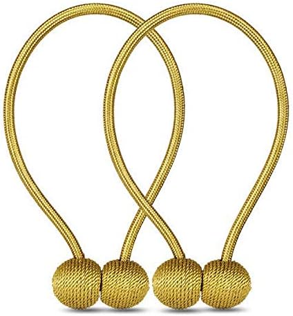 EASELL Magnetic Curtain Tiebacks, Drape Tie Backs, Decorative Rope Holdback Holder, for All Thick Blackout Curtains, Shower Curtains or Thin Sheer Curtains in Living Room, Bed Room (Golden-1 Pair)