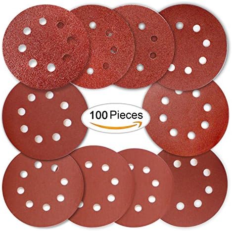 Airkoul 100 Pack Assorted Sanding Discs,5 Inch Hook and Loop Round Sandpaper Discs, Dustless 8 Hole Sand Paper,40#60#80#120#180#240#320#400#600#800# Grits for Random Orbit Sander Shipping