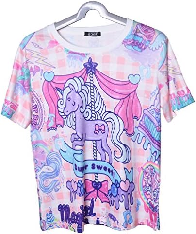 Focal18 Unicorn Milk Bottle Print Short Sleeve T-Shirt Tee Womens Casual Top Harajuku