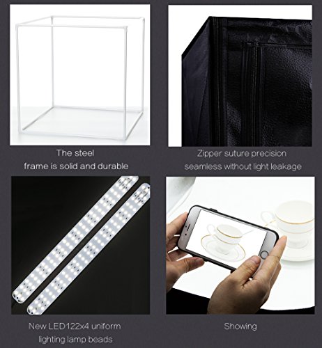 40"x40"x40" Dimmable LED Large Cube Shooting Tent 5500K Photo Light box Kit for Photography Studio Lighting with Dimmer Adapter,Mini Tripod and 3 Colors PVC Backgrounds&Mini Tripod all in Carrying Bag