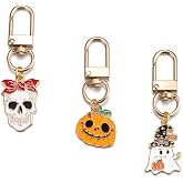 SWJEWEL Halloween Keychain Set for Women Cute Orange Pumpkin Cat Black White Ghost Skull Head Pendant Charms Car Keys Ring