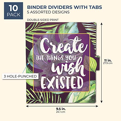 Paper Junkie Binder Dividers with Tabs, 5 Tropical Motivational Designs