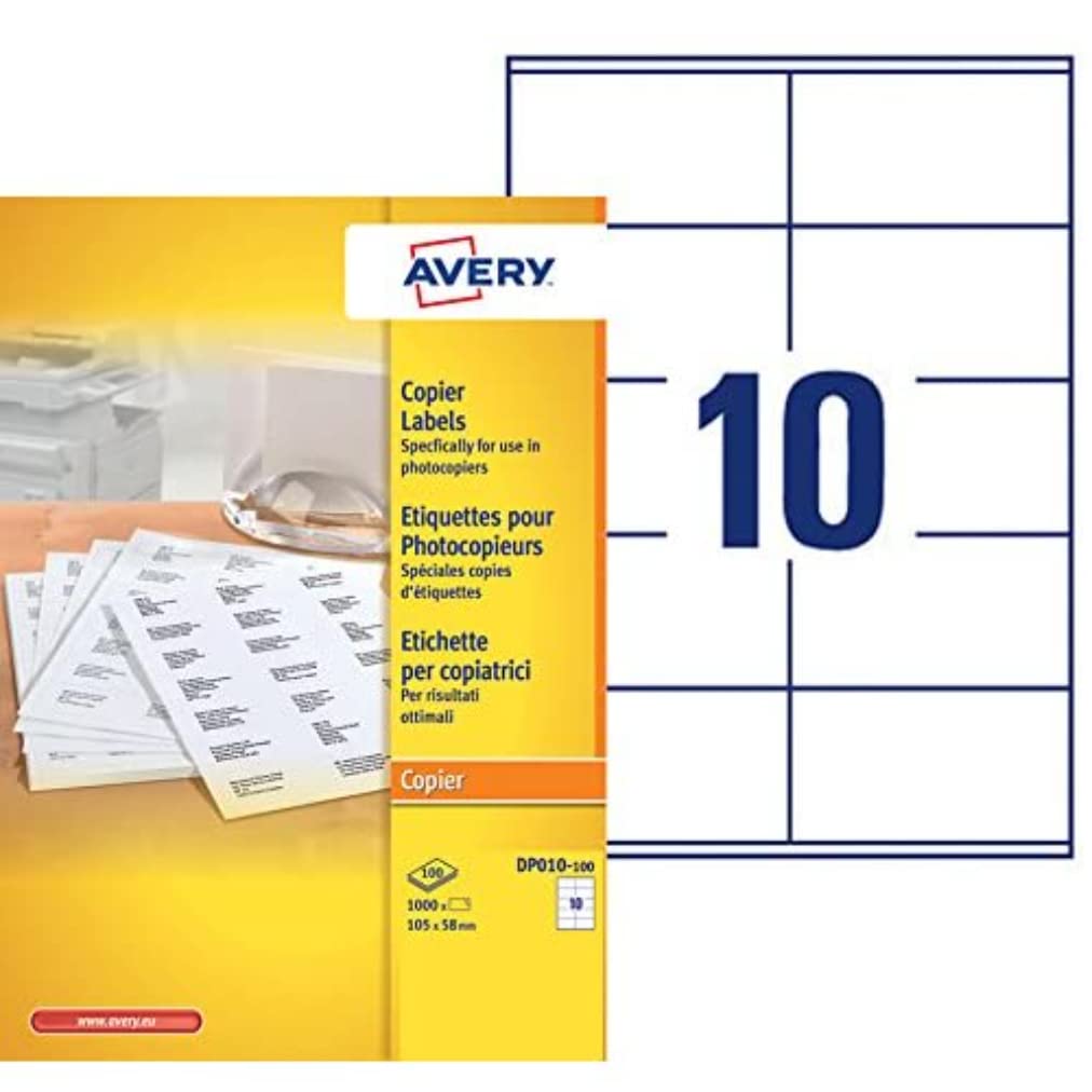 Avery DP010-100 Rectangular Photocopier Labels 105 x 58 mm Box of 1,000 White