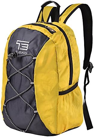 TIBAG 30L/35L Water Resistant Lightweight Packable Foldable Hiking Camping Daypack Backpack (15L, yellow)