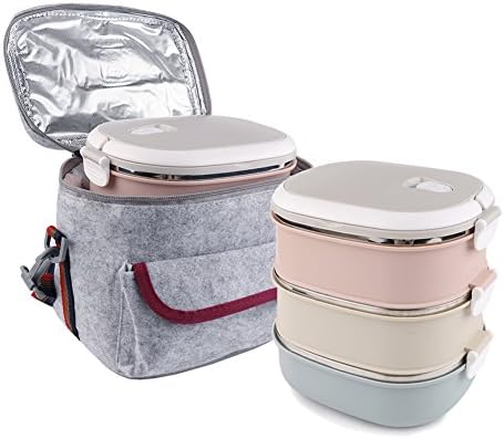 Lunch Box 3 Layers / Lunch Bag, Square 304 Stainless Steel Reusable Food Fruit Storage Container Portable Leakproof Insulated Bento Box for Adults, Kids,Office,Students Best Mess Tin
