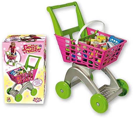 Sturdy Children's Shopping Cart W/12 Pc Food Accessories Included Made In Italy