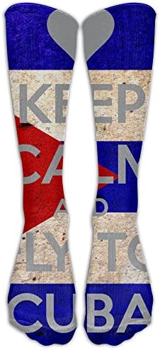 XIAZW5 Long Socks Keep Calm And Fly To Cuba Athletic Knee High Stockings