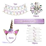 Unicorn Birthday Party Supplies And Decorations Kit – Magical Party Favors For Girls Birthdays with Gold Unicorn Themed Headband, Birthday Banner, Birthday Girl Sash, Bracelet Kit, Keychains