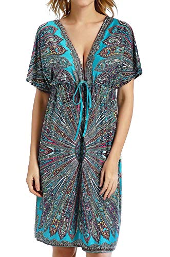 AVACOO Damen Strandkleider V Ausschnitt Blumen Sommerkleid Midi Kleid Pareos Marokko – Bild 3