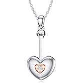 LWXIE Diamond Love Guitar Necklace 925 Sterling Silver Musical Instrument Pendant for Women Jewelry Gifts for Guitarist or Music Teacher