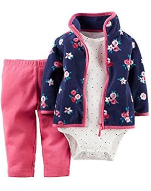 Baby Girls' 3-Piece Cardigan & Pant Set (Newborn, Navy Floral)