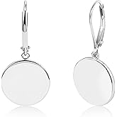 925 Sterling Silver Disc Dangle Earrings for Women Flat Hypoallergenic Drop Earrings Classic Coin Leverback Earrings for Women Jewelry Gifts