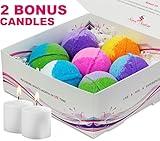 7 Luxurious Bath Bombs Gift Set (FREE BONUS of 2 Votive Candles). USA Handmade Ultra Lush Spa Bath Fizzies 4.5 oz, Organic Essential Oil, Fizzy & Colorful, Aromatherapy & Moisturizing, Vegan