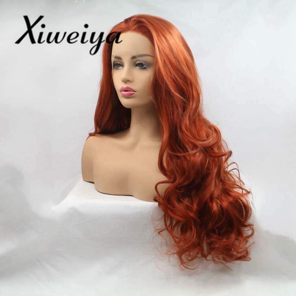 xiweiya wigs Heat Resistant High Temperature Fiber Hair Long Natural Wave Orange Auburn Copper Red Synthetic Lace Front Wig for Women Long Body Wave Hair Wig Cosplay Wigs… — image 1