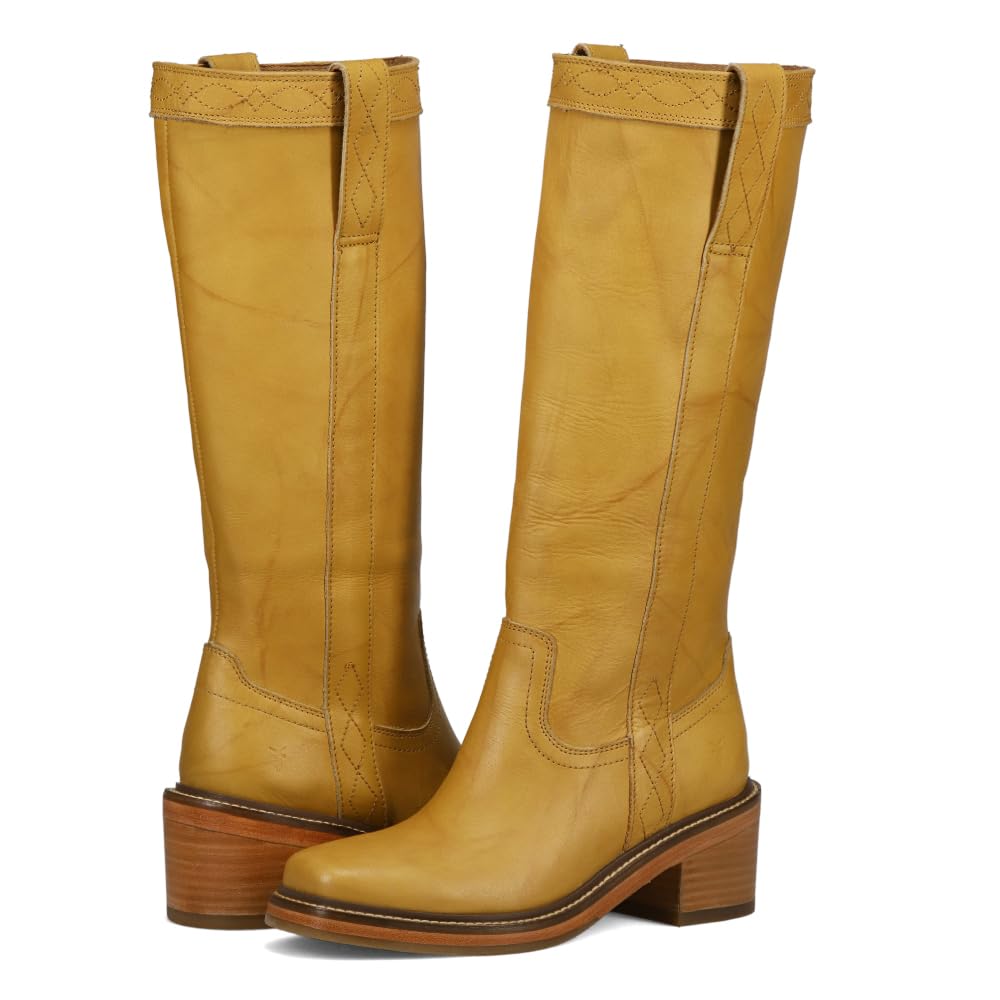 Photo 1 of Frye Kate Pull On 14" Leather Boots for Women - Leather-Lined Riding - Stitched Wide Calf Boots for Women - Rubber Outsole for Shock Absorption - Pull-on-Design - Banana - 10