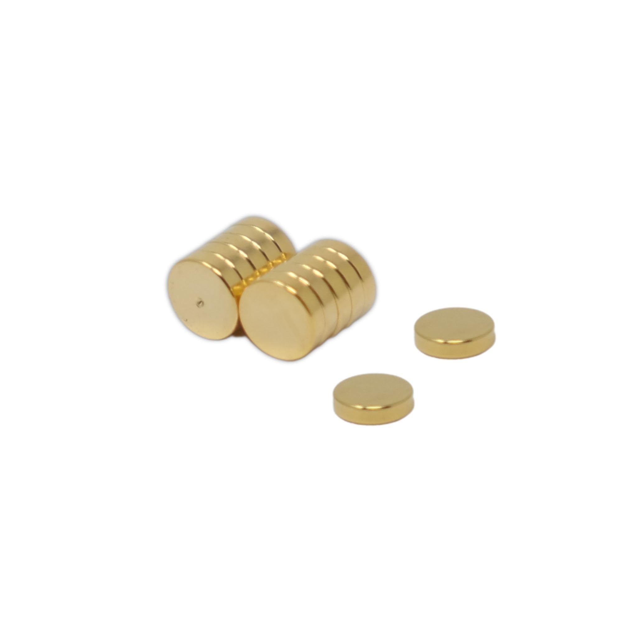 Gold Plated Magnet - Dimple On North Face - 6mm dia x 1.5mm thick - 0.44kg Pull - Pack of 10