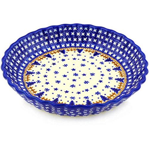 Click Here to See More Images Ceramika Bona H8724E Polish Pottery Ceramic Fluted Pie Dish Hand Painted, 10-Inch