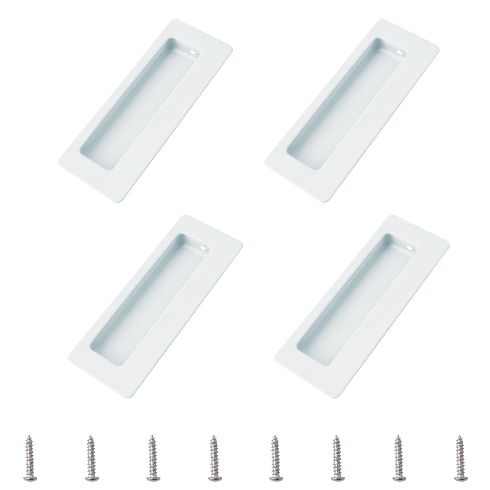 MOROBOR 4PCS Rectangular Recessed Concealed Handle, Embedded Design Sliding Door Handle with Screws, Stainless Steel Cabinet Pulls for Wardrobe Drawer Pulls (White)
