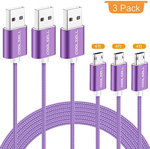 Micro USB Cable Reversible,COOLSELL [3-Pack 4ft x 3] Double Sided Braided Charger Cable USB to Micro USB 2.0 Android Charging Cord for Samsung Galaxy S7 S6,Note,LG,Nexus,Nokia and More(Purple)