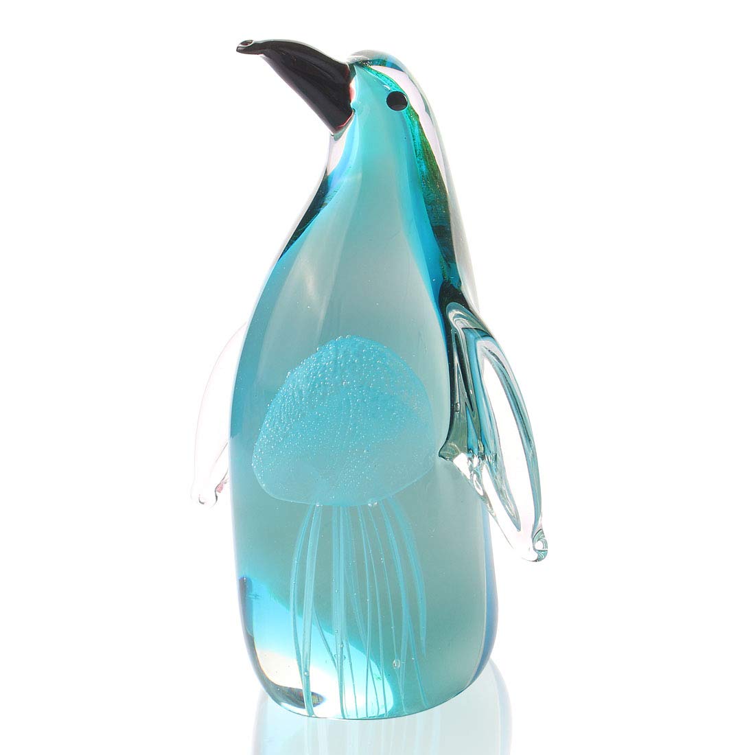 MICG Art Glass Penguin with Jellyfish Figurine Handmade Blown Crystal Penguin Sculpture Animal Statue Paperweight Desk Decoration Ornaments