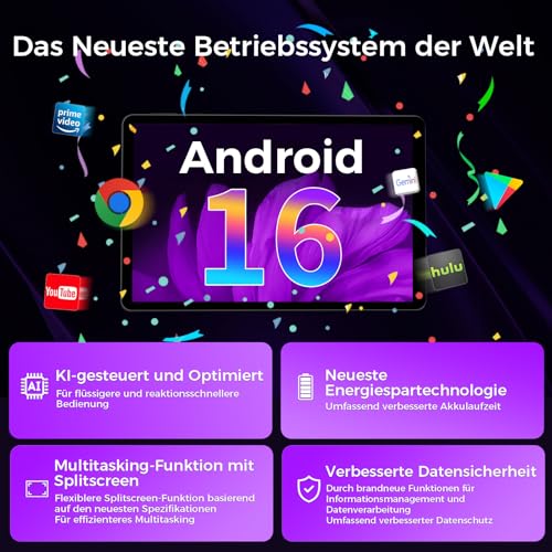 RebotAi 2026 Neuestes Tablet 10.1 Zoll Android 16 mit Gemini AI, 16GB RAM + 64GB ROM, GMS Widevine L1, WiFi 6 & BT 5.2, Dünn und leicht Tablet mit Gesichtserkennung (Grau)