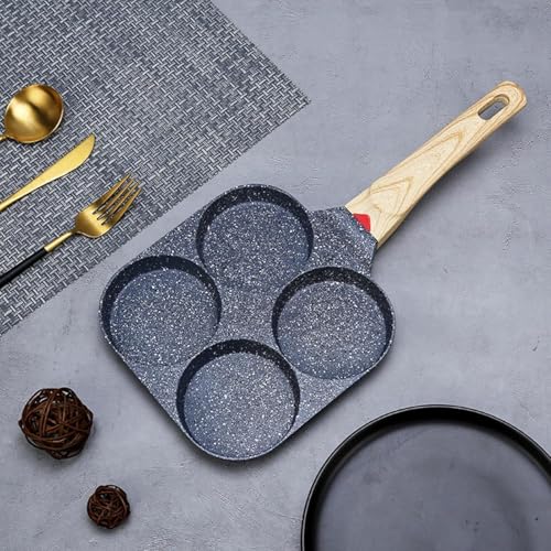 SKY-TOUCH 4 Cup Egg Pan, Non-Stick Frukost Pan, 4 Hole Round Fry Pan, Common for IBreakfast, Sandwich, Hamburger, Pancake, Granite Skillet Omelette Pan, 19x35cm, Black