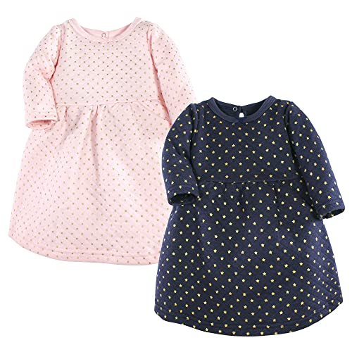 Hudson Baby Infant and Toddler Girl Cotton Dresses, Metallic Navy Pink, 5 Toddl…